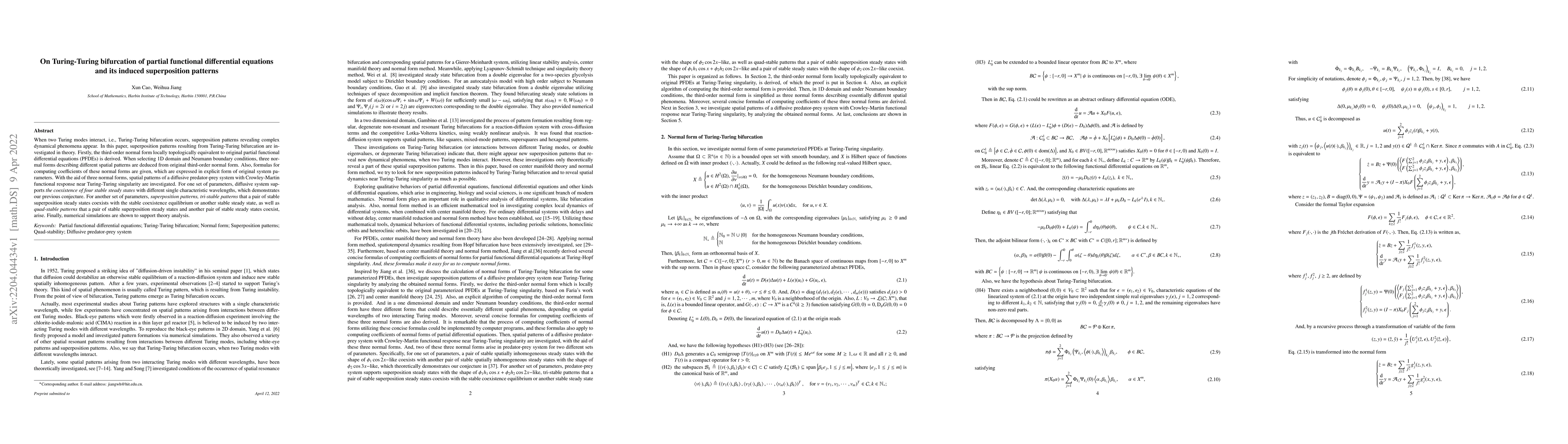 Thumbnail for On Turing-Turing bifurcation of partial functional differential
  equations and its induced superposition patterns