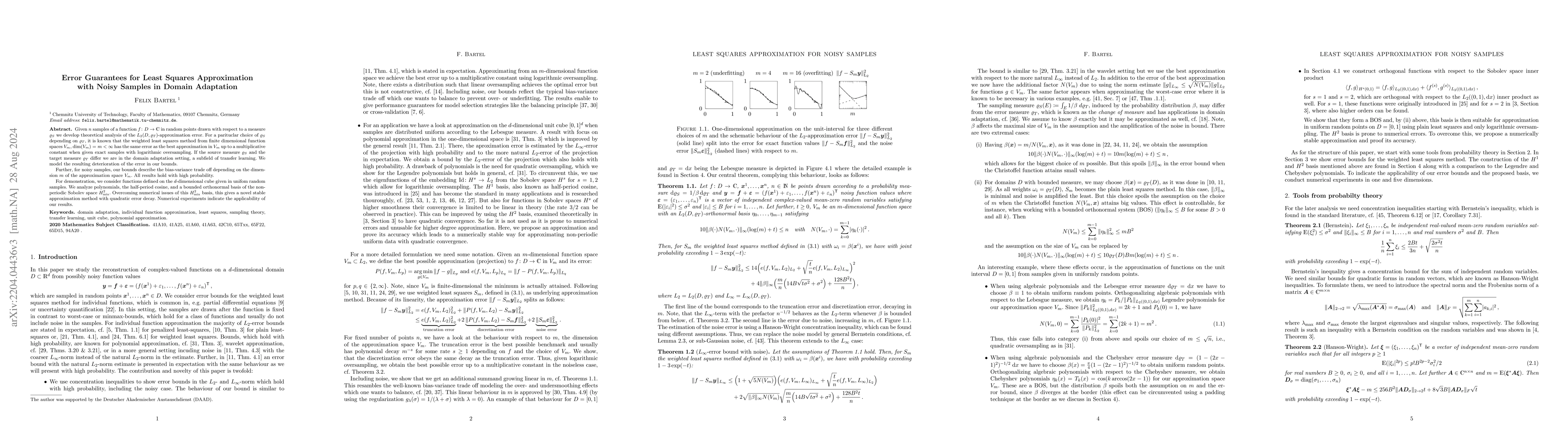 Thumbnail for Error Guarantees for Least Squares Approximation with Noisy Samples in
  Domain Adaptation