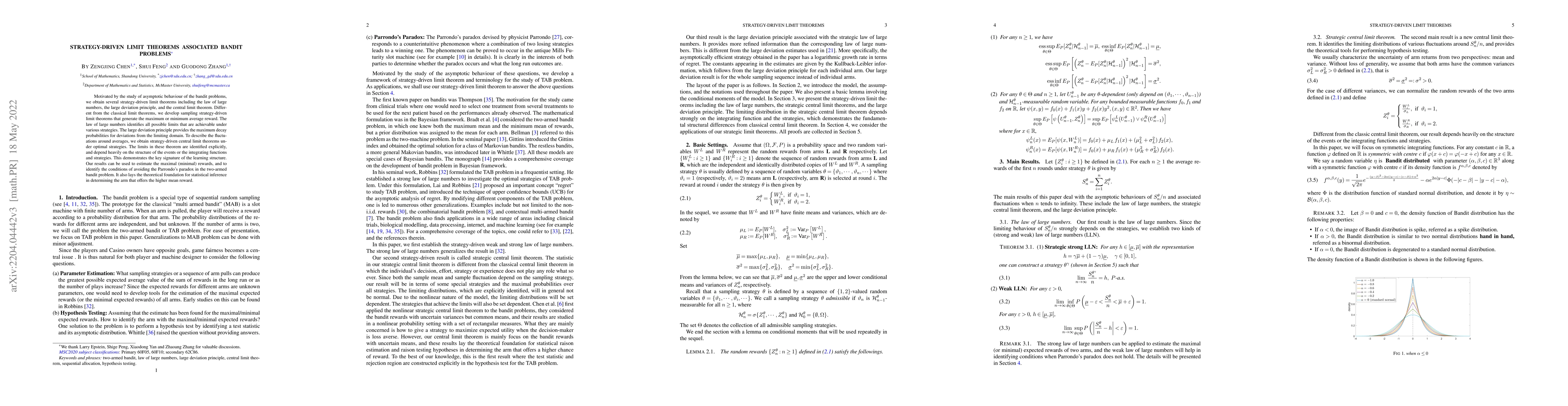 Thumbnail for Strategy-Driven Limit Theorems Associated Bandit Problems