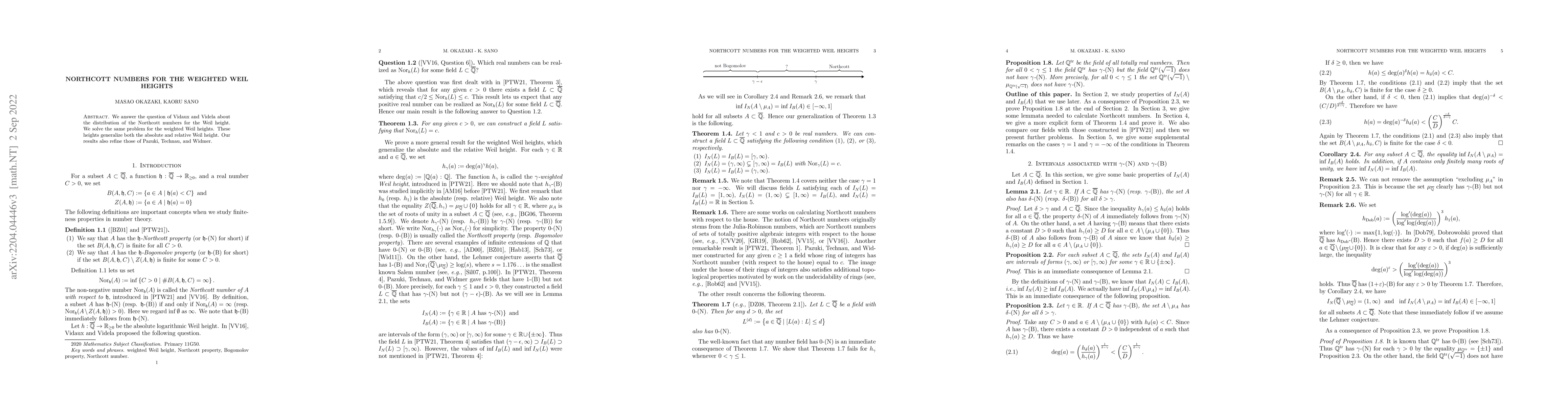 Thumbnail for Northcott numbers for the weighted Weil heights