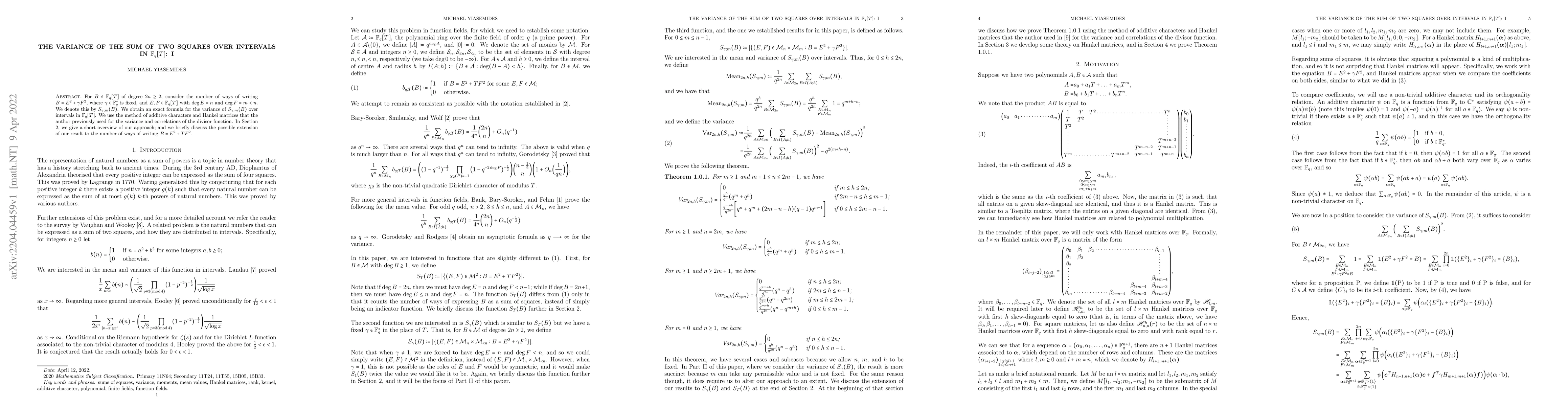 Thumbnail for The Variance of the Sum of Two Squares over Intervals in $\mathbb{F}_q
  [T]$: I