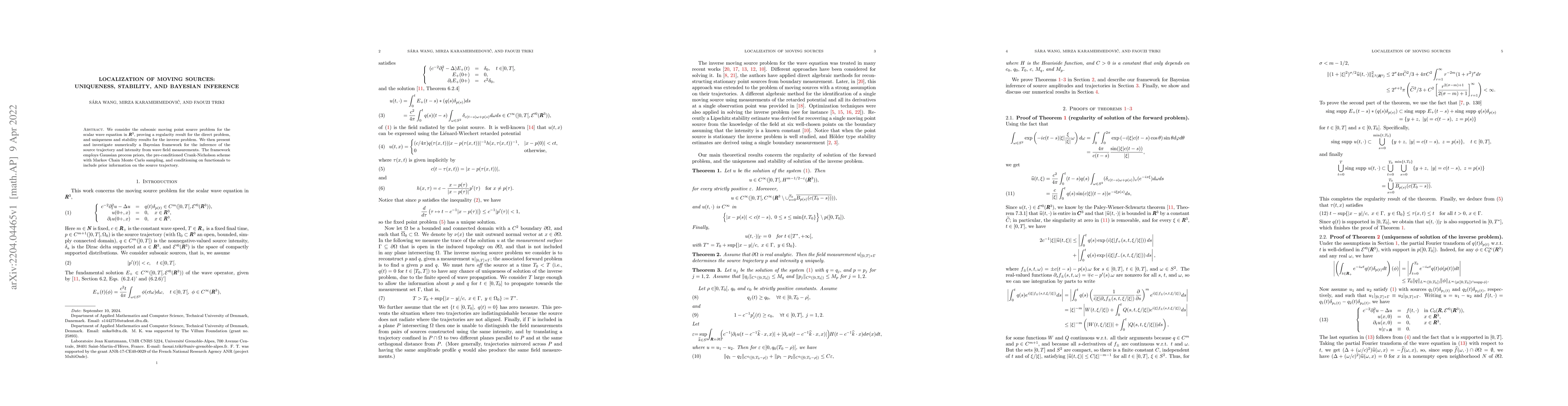 Thumbnail for Localization of moving sources: uniqueness, stability, and Bayesian
  inference