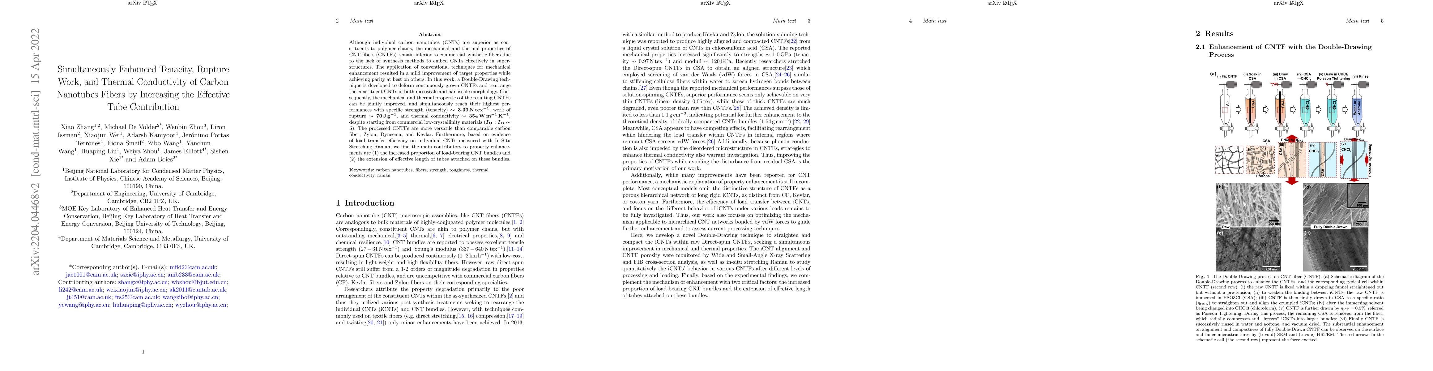 Thumbnail for Simultaneously Enhanced Tenacity, Rupture Work, and Thermal Conductivity
  of Carbon Nanotubes Fibers by Increasing the Effective Tube Contribution