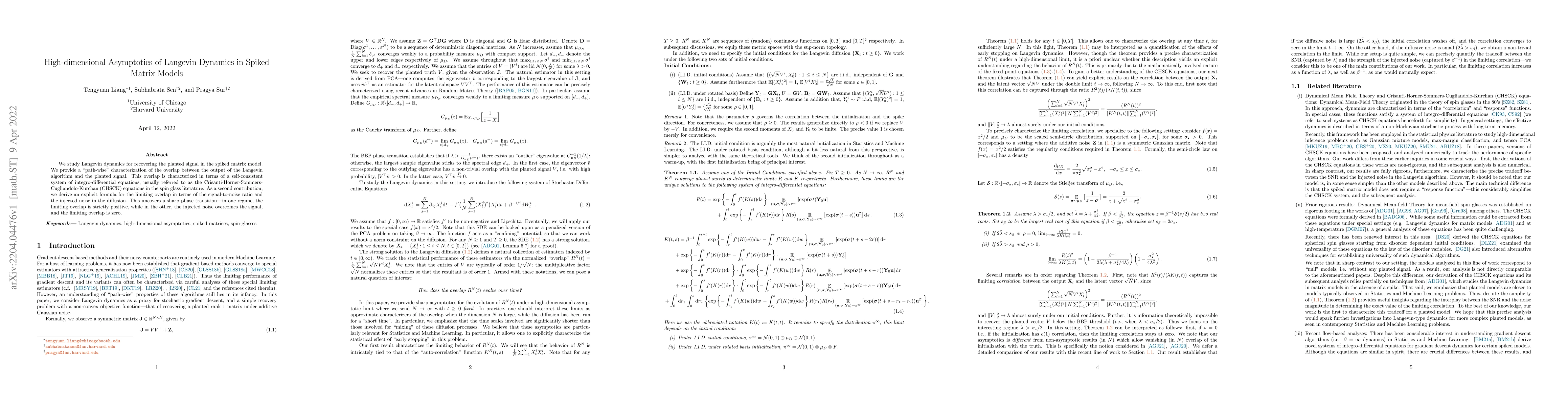 Thumbnail for High-dimensional Asymptotics of Langevin Dynamics in Spiked Matrix
  Models