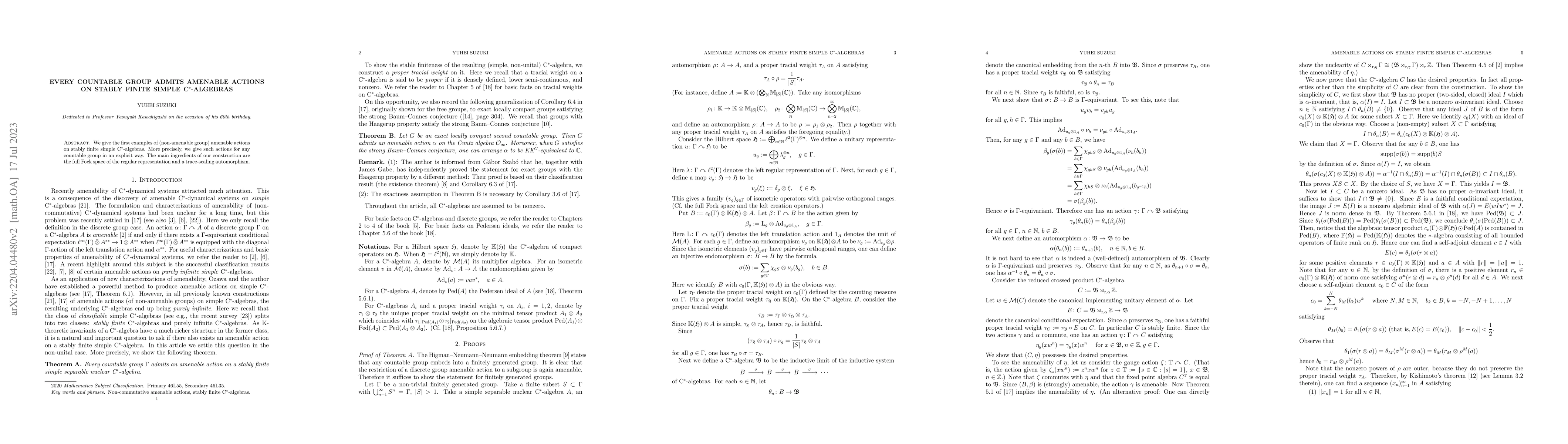 Thumbnail for Every countable group admits amenable actions on stably finite simple
  C*-algebras