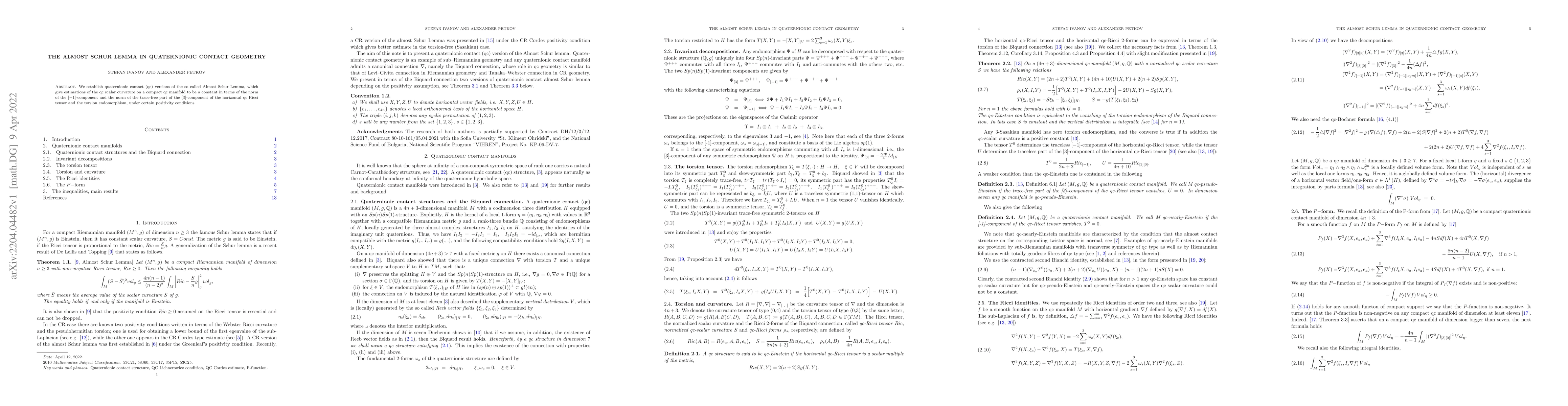 Thumbnail for The Almost Schur Lemma in Quaternionic Contact Geometry