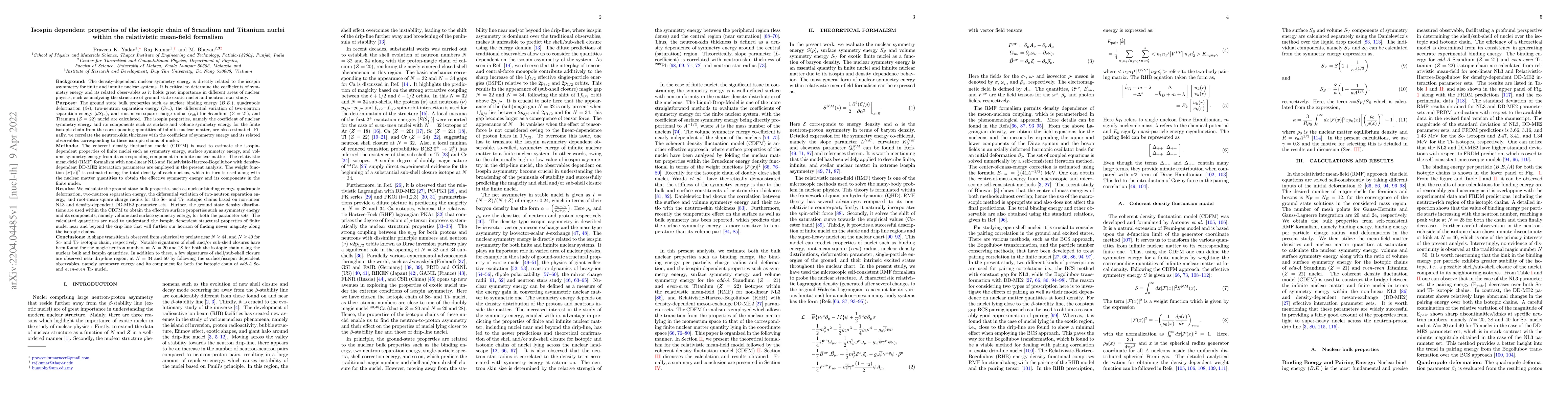 Thumbnail for Isospin dependent properties of the isotopic chain of Scandium and
  Titanium nuclei within the relativistic mean-field formalism