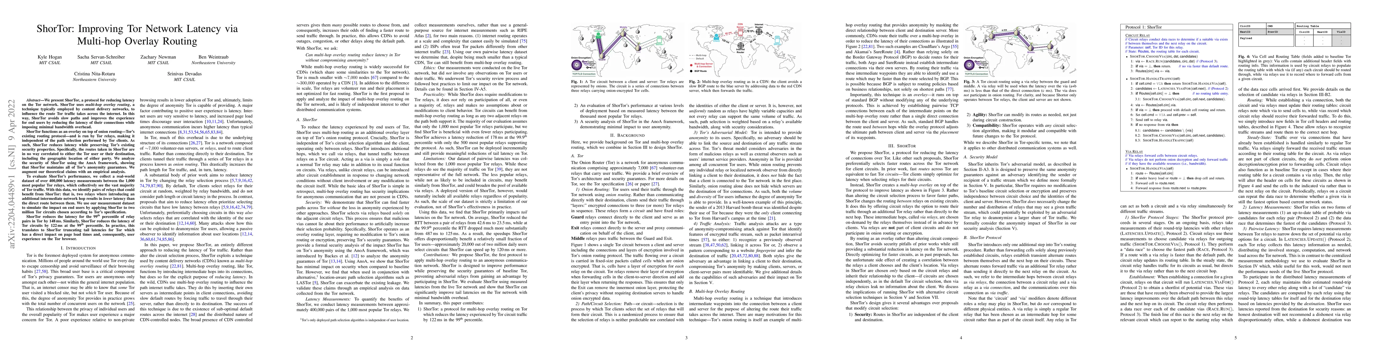 Thumbnail for ShorTor: Improving Tor Network Latency via Multi-hop Overlay Routing