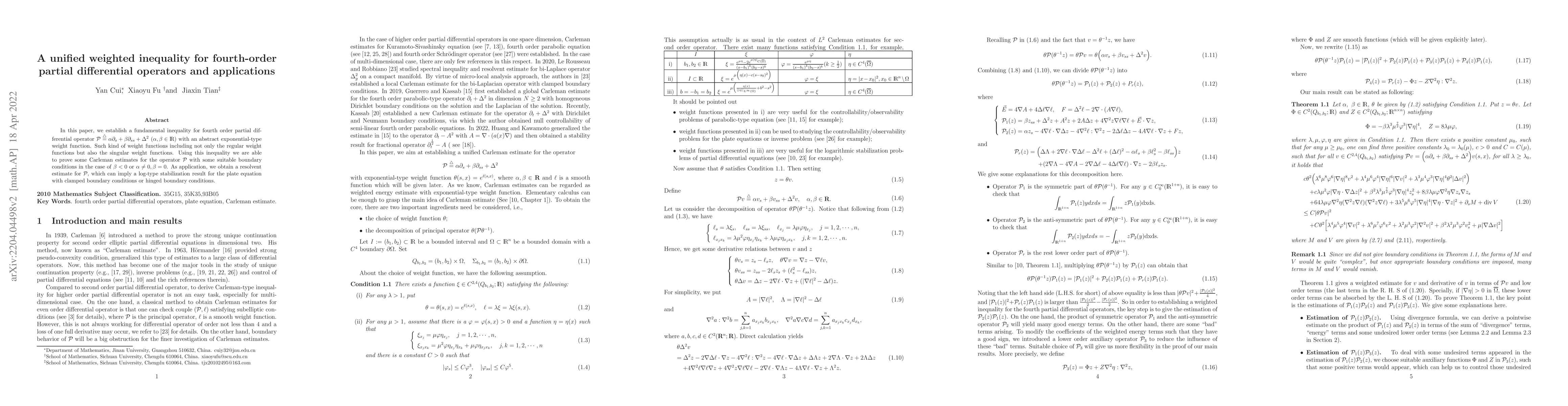 Thumbnail for A unified weighted inequality for fourth-order partial differential
  operators and applications