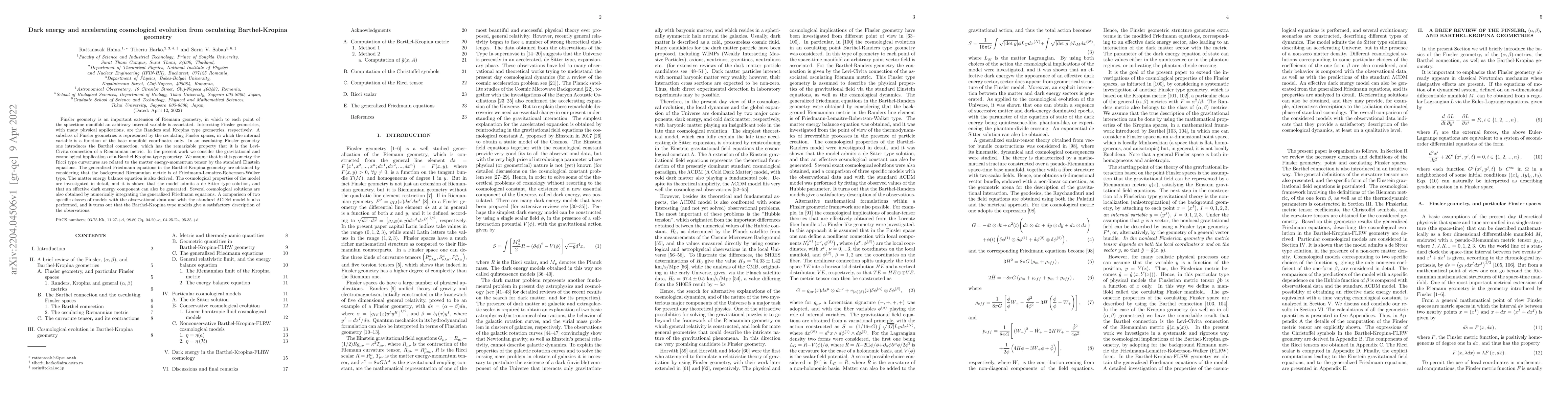 Thumbnail for Dark energy and accelerating cosmological evolution from osculating
  Barthel-Kropina geometry