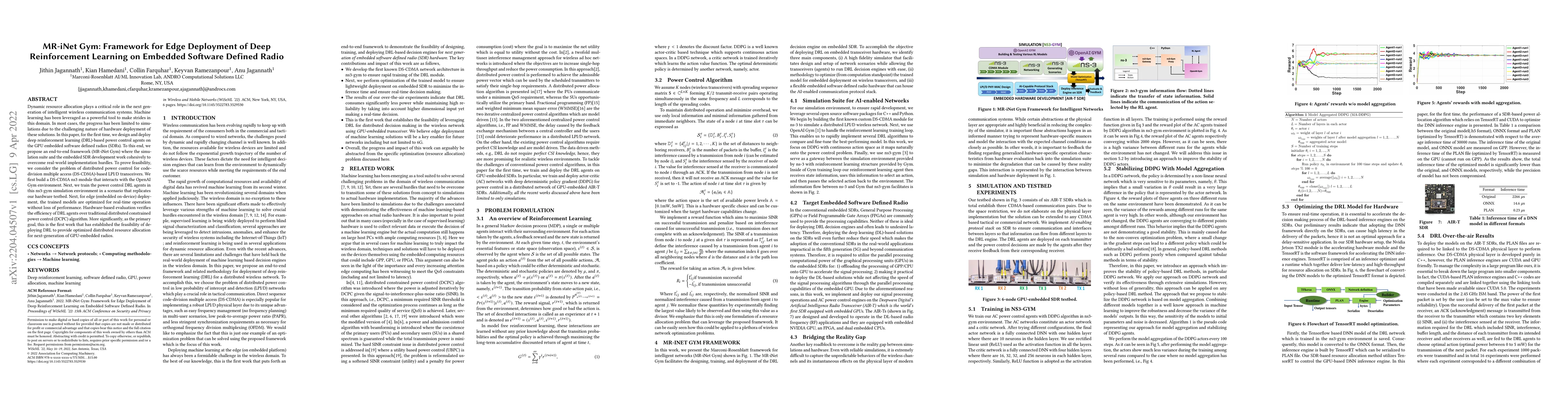 Thumbnail for MR-iNet Gym: Framework for Edge Deployment of Deep Reinforcement
  Learning on Embedded Software Defined Radio