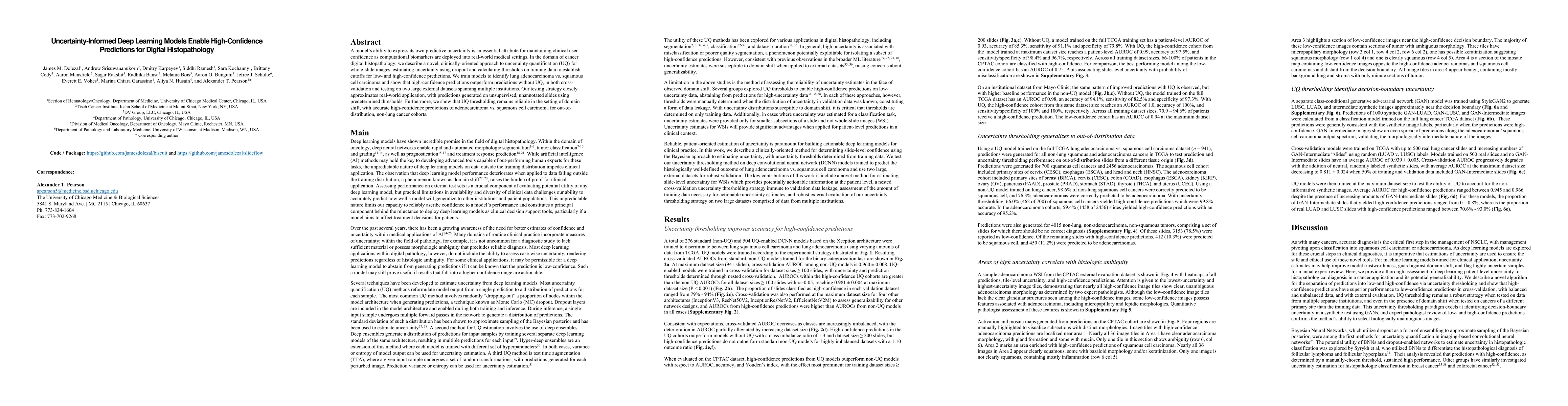 Thumbnail for Uncertainty-Informed Deep Learning Models Enable High-Confidence
  Predictions for Digital Histopathology