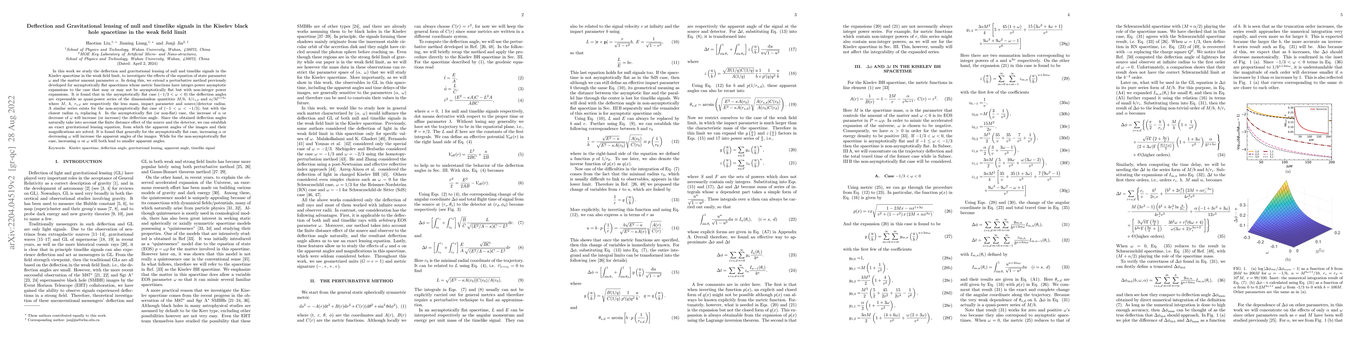 Thumbnail for Deflection and Gravitational lensing of null and timelike signals in the
  Kiselev black hole spacetime in the weak field limit