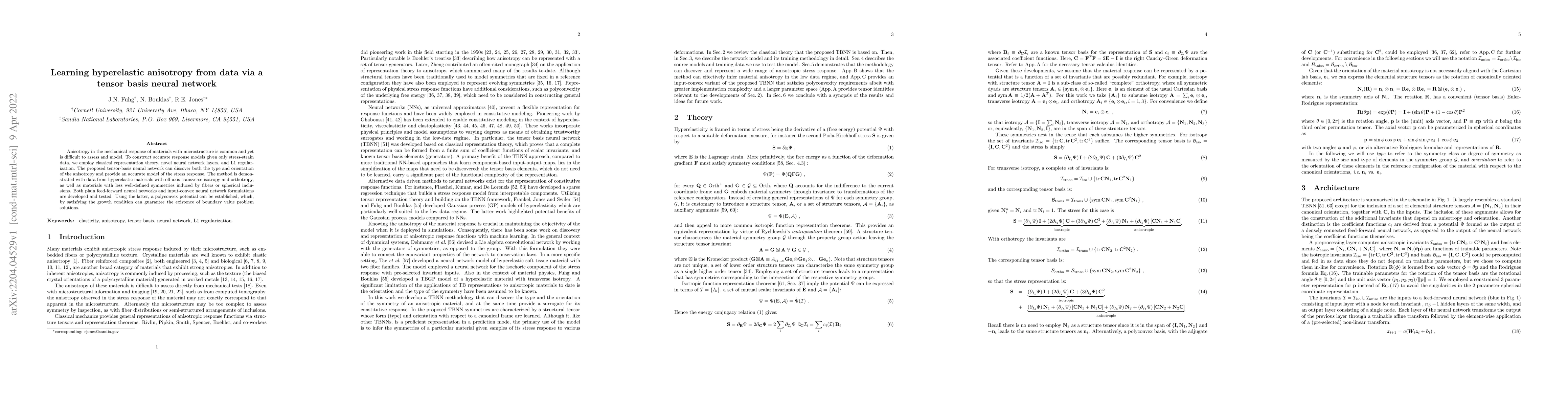 Thumbnail for Learning hyperelastic anisotropy from data via a tensor basis neural
  network