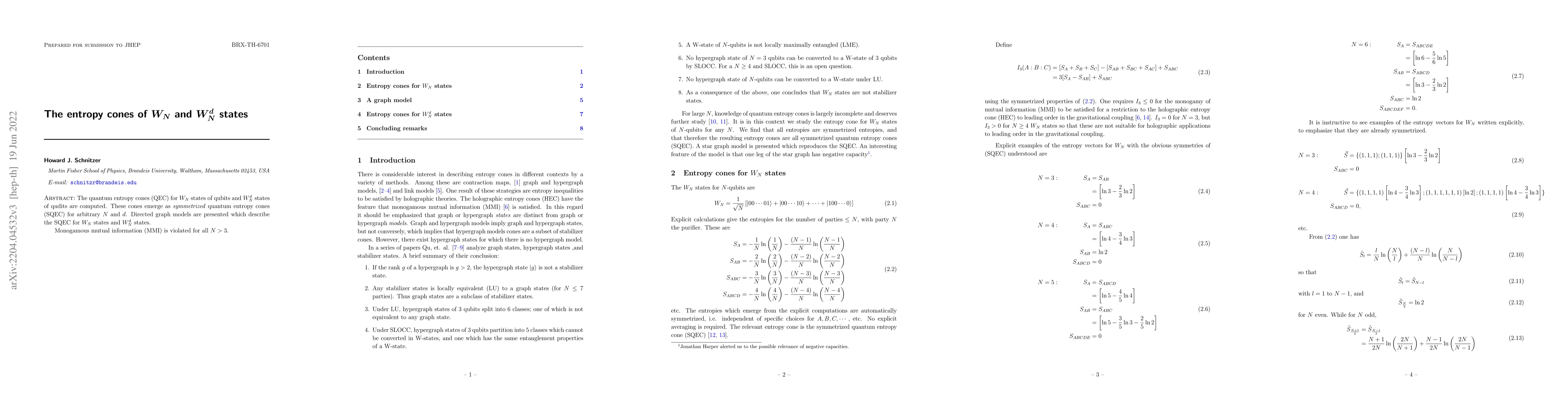 Thumbnail for The entropy cones of $W_N$ and $W_N^d$ states