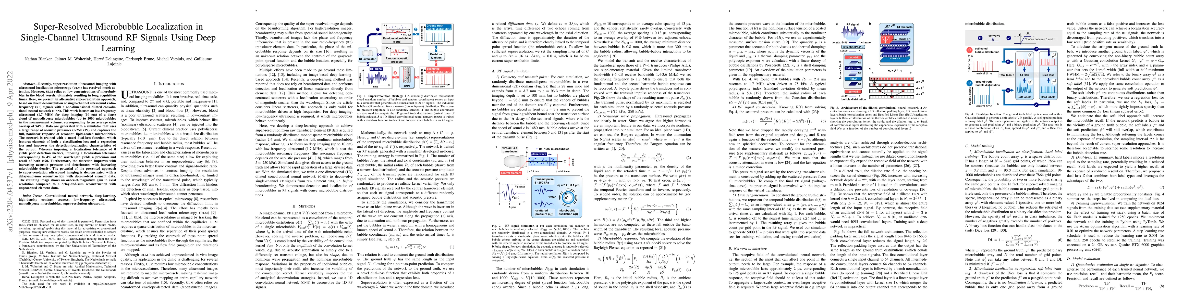 Thumbnail for Super-Resolved Microbubble Localization in Single-Channel Ultrasound RF
  Signals Using Deep Learning