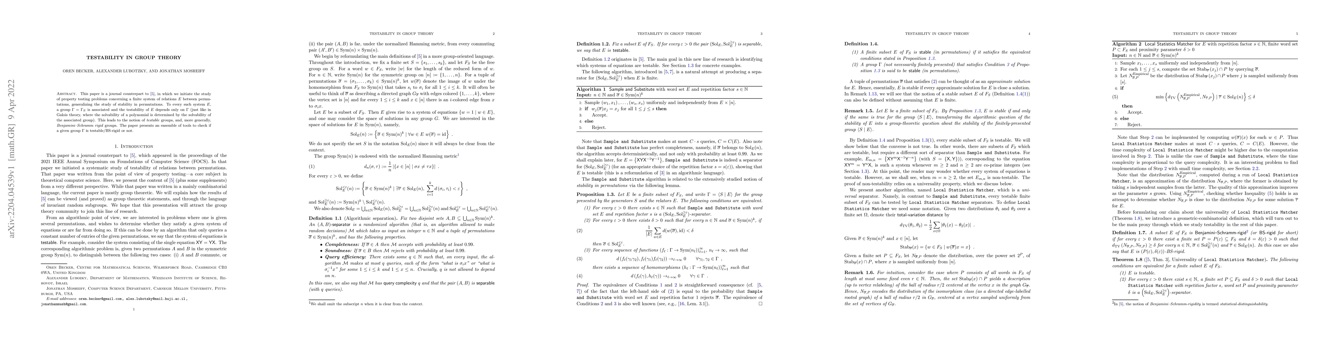 Thumbnail for Testability in group theory