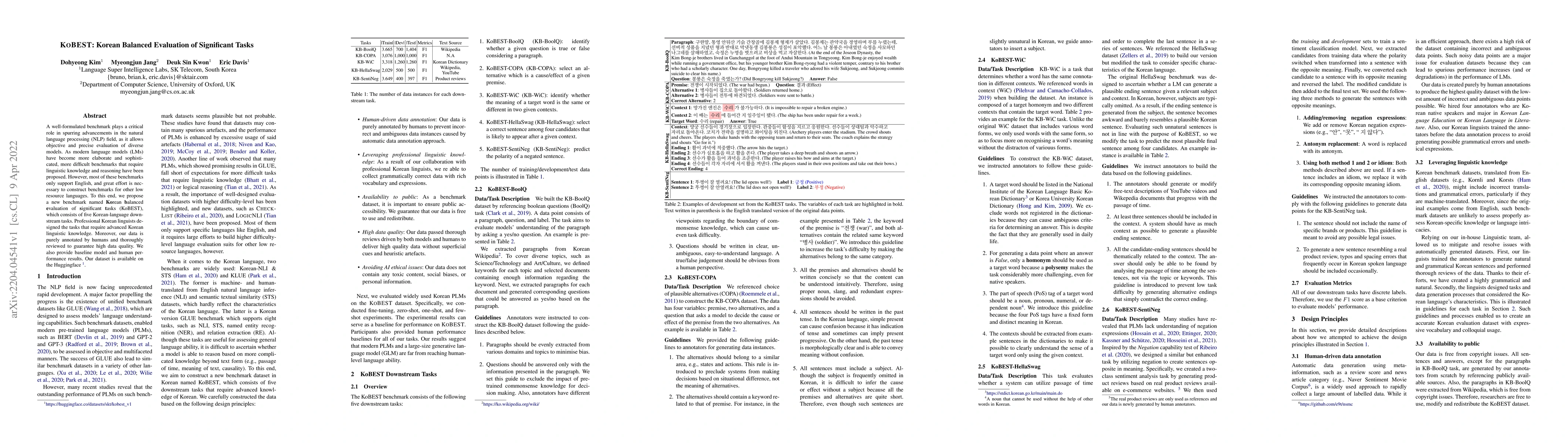 Thumbnail for KOBEST: Korean Balanced Evaluation of Significant Tasks