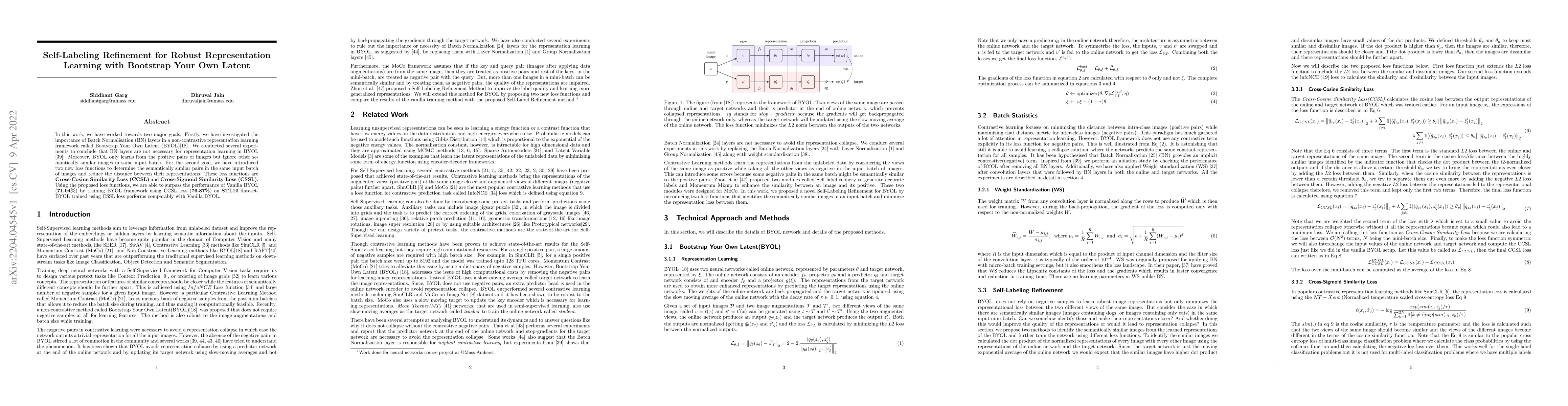 Thumbnail for Self-Labeling Refinement for Robust Representation Learning with
  Bootstrap Your Own Latent
