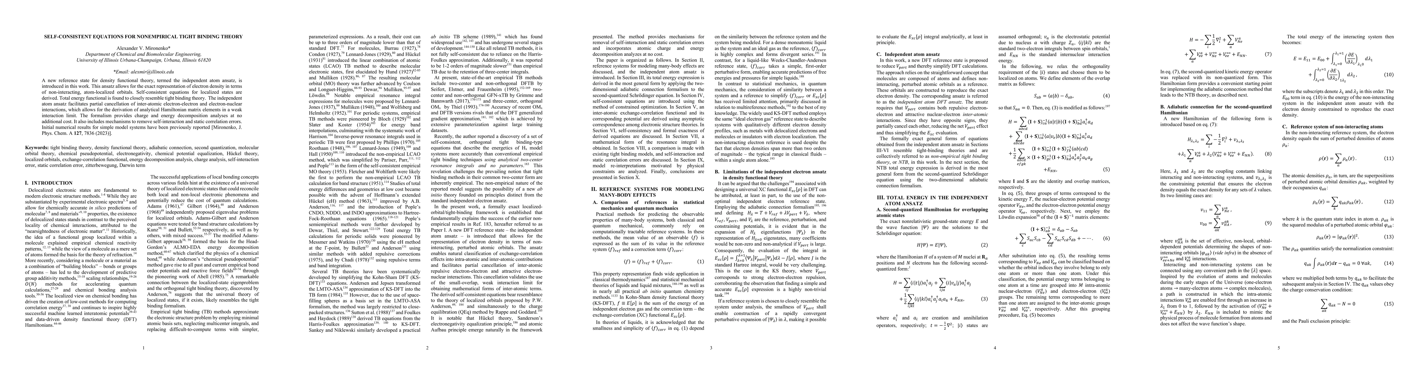 Thumbnail for Self-Consistent Equations for Nonempirical Tight Binding Theory