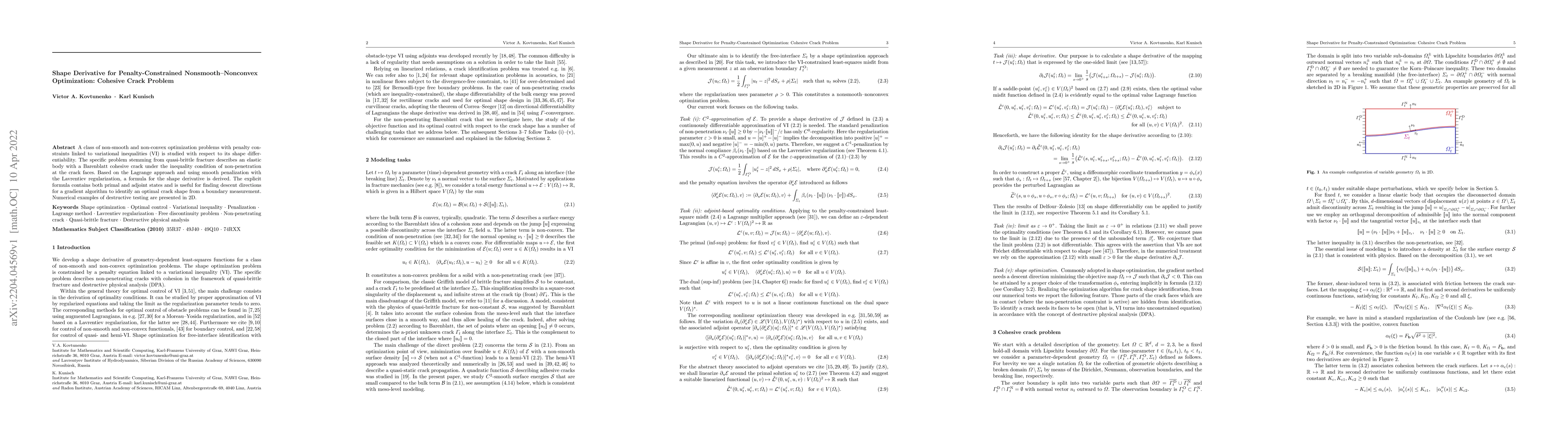 Thumbnail for Shape Derivative for Penalty-Constrained Nonsmooth-Nonconvex
  Optimization: Cohesive Crack Problem