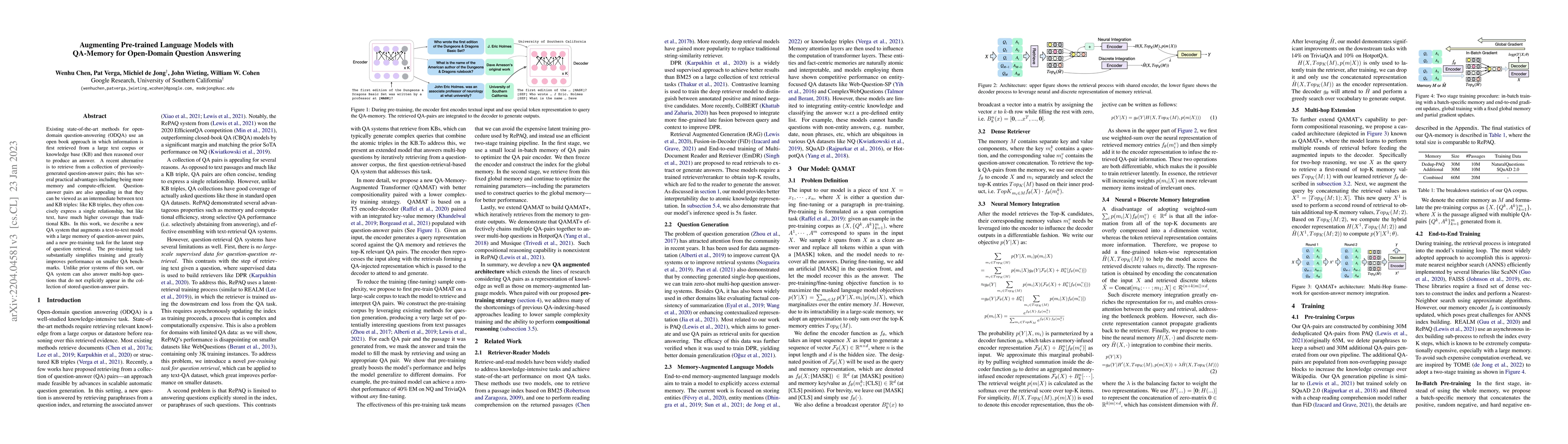 Thumbnail for Augmenting Pre-trained Language Models with QA-Memory for Open-Domain
  Question Answering
