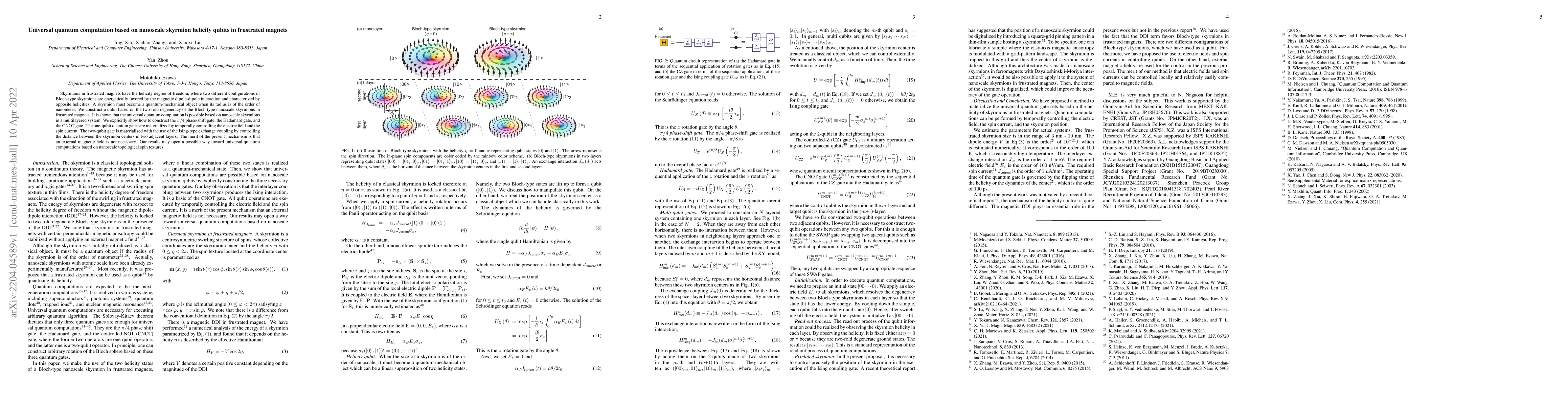 Thumbnail for Universal quantum computation based on nanoscale skyrmion helicity
  qubits in frustrated magnets