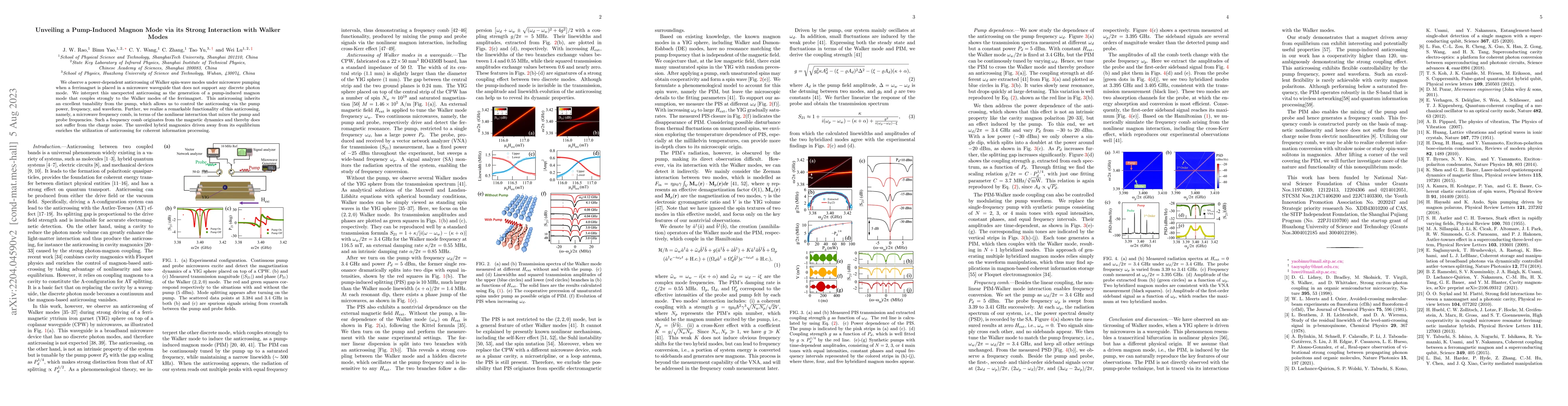 Thumbnail for Unveiling a Pump-Induced Magnon Mode via its Strong Interaction with
  Walker Modes