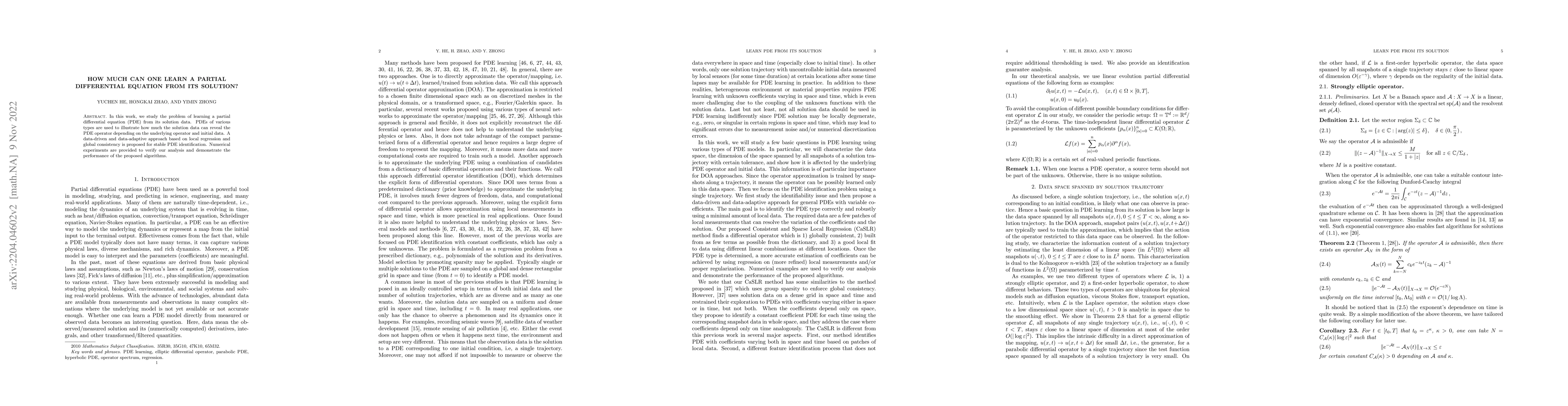 Thumbnail for How much can one learn a partial differential equation from its
  solution?