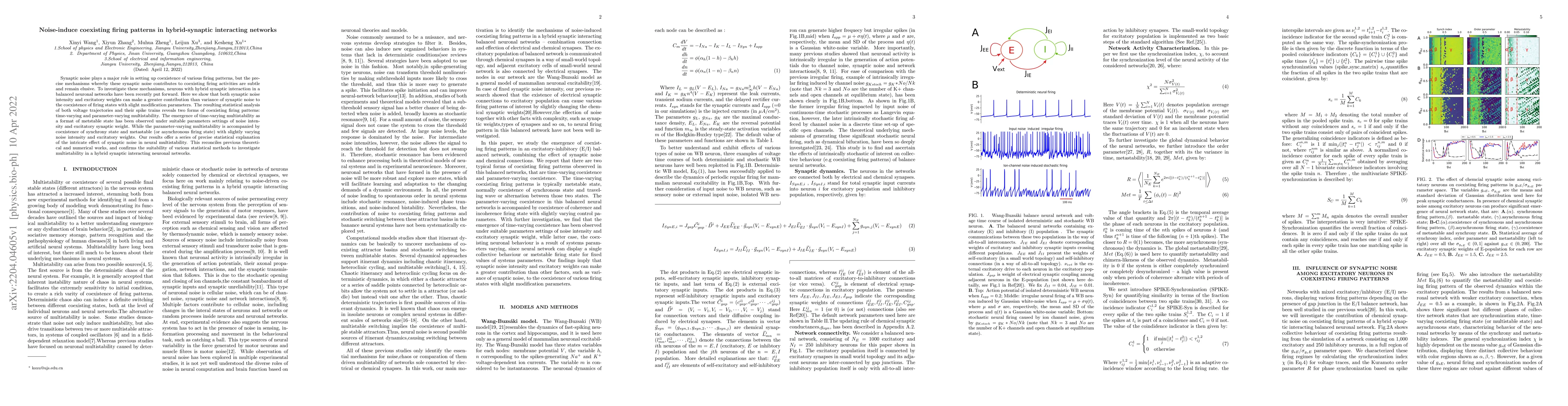 Thumbnail for Noise-induce coexisting firing patterns in hybrid-synaptic interacting
  networks