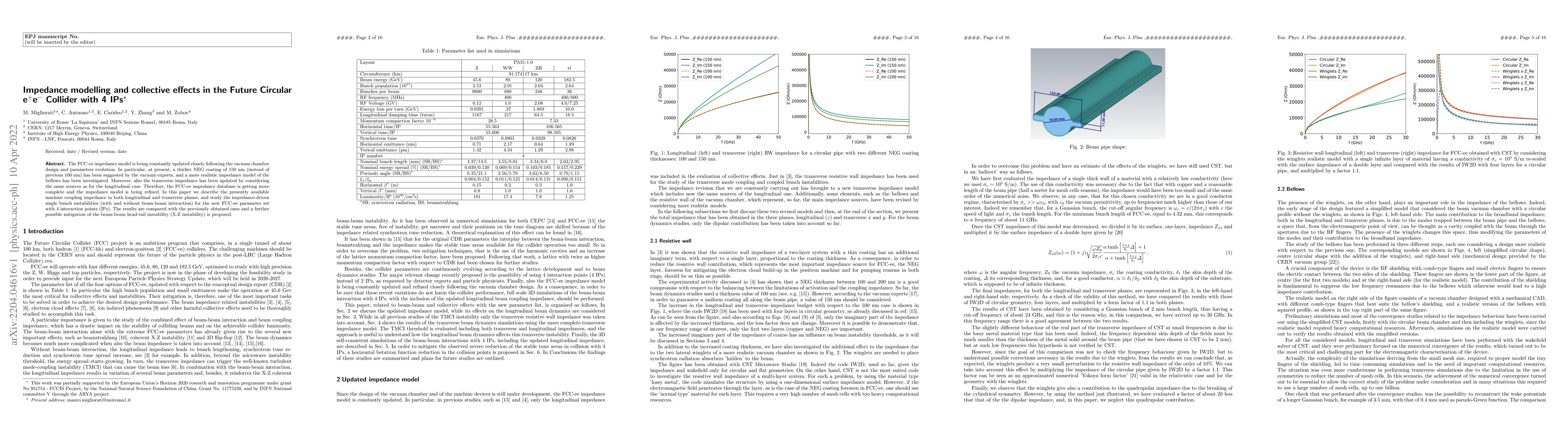 Thumbnail for Impedance modelling and collective effects in the Future Circular
  e$^+$e$^-$ Collider with 4 IPs