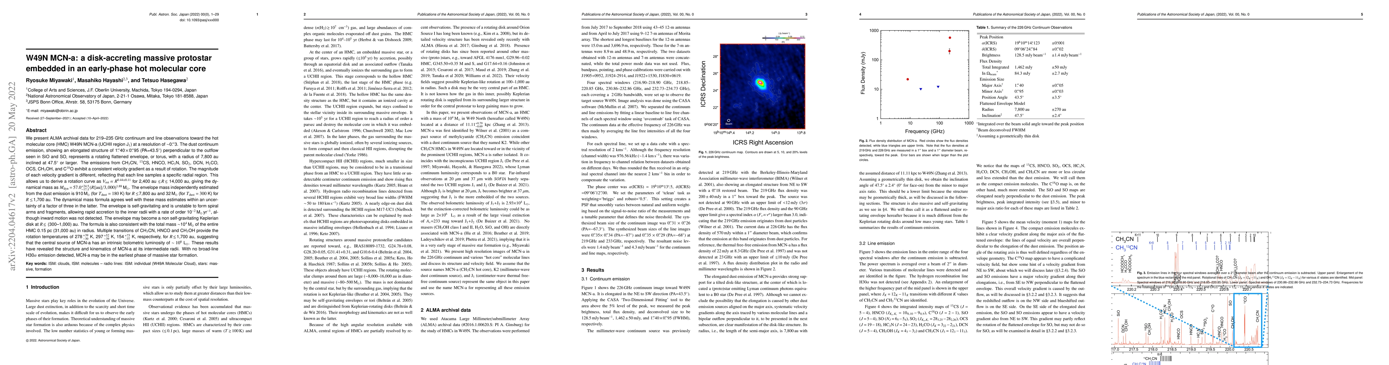 Thumbnail for W49N MCN-a: a disk accreting massive protostar embedded in an
  early-phase hot molecular core