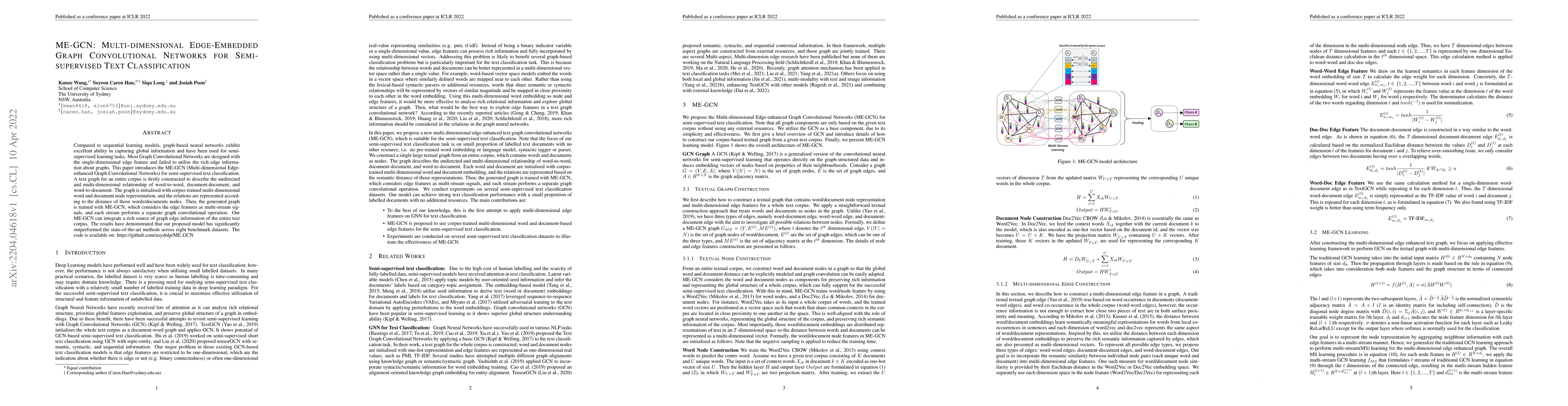 Thumbnail for ME-GCN: Multi-dimensional Edge-Embedded Graph Convolutional Networks for
  Semi-supervised Text Classification