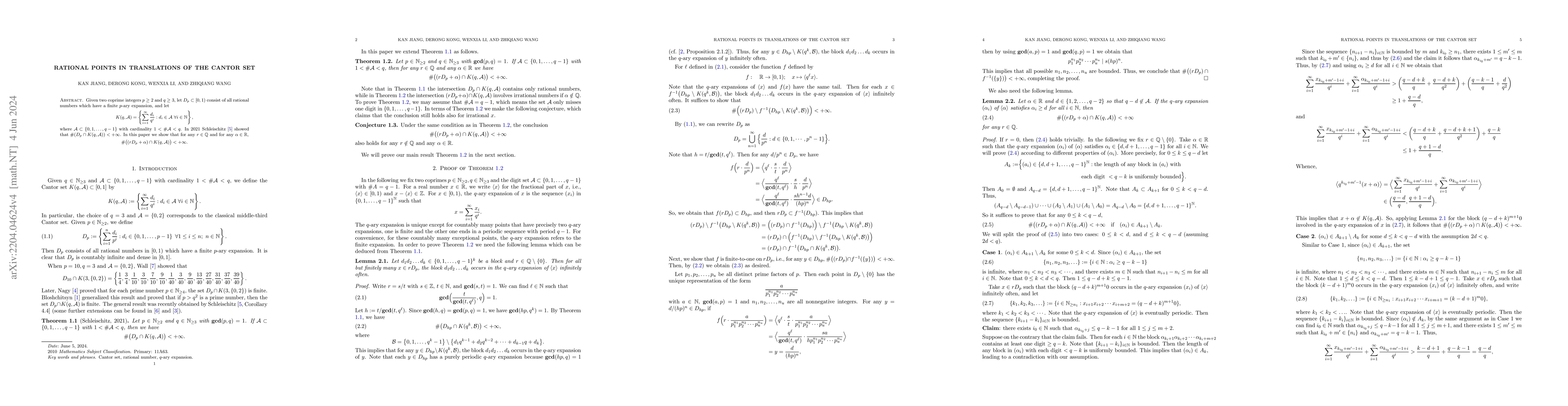 Thumbnail for Rational Points in Translations of The Cantor Set