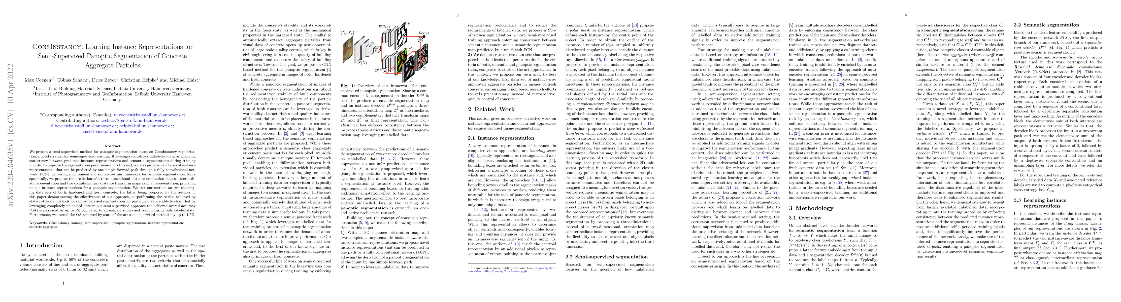 Thumbnail for ConsInstancy: Learning Instance Representations for Semi-Supervised
  Panoptic Segmentation of Concrete Aggregate Particles