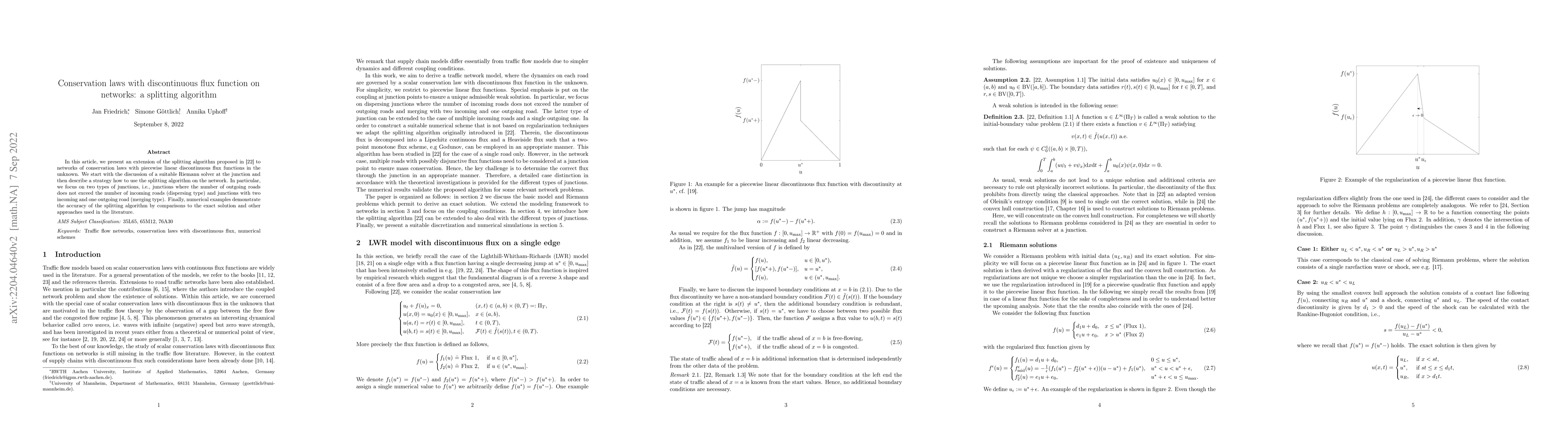 Thumbnail for Conservation laws with discontinuous flux function on networks: a
  splitting algorithm