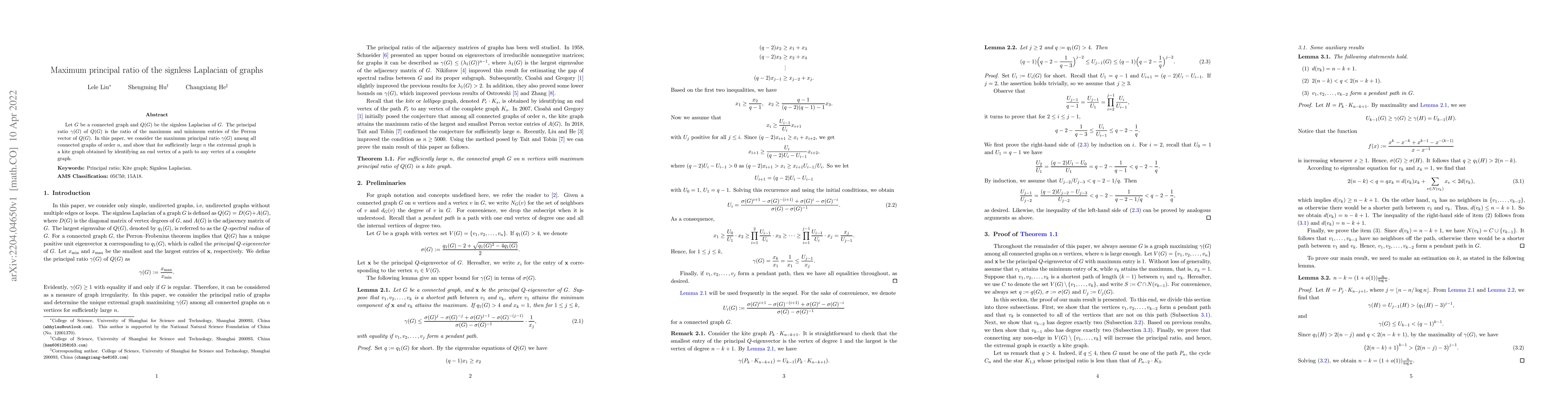 Thumbnail for Maximum principal ratio of the signless Laplacian of graphs