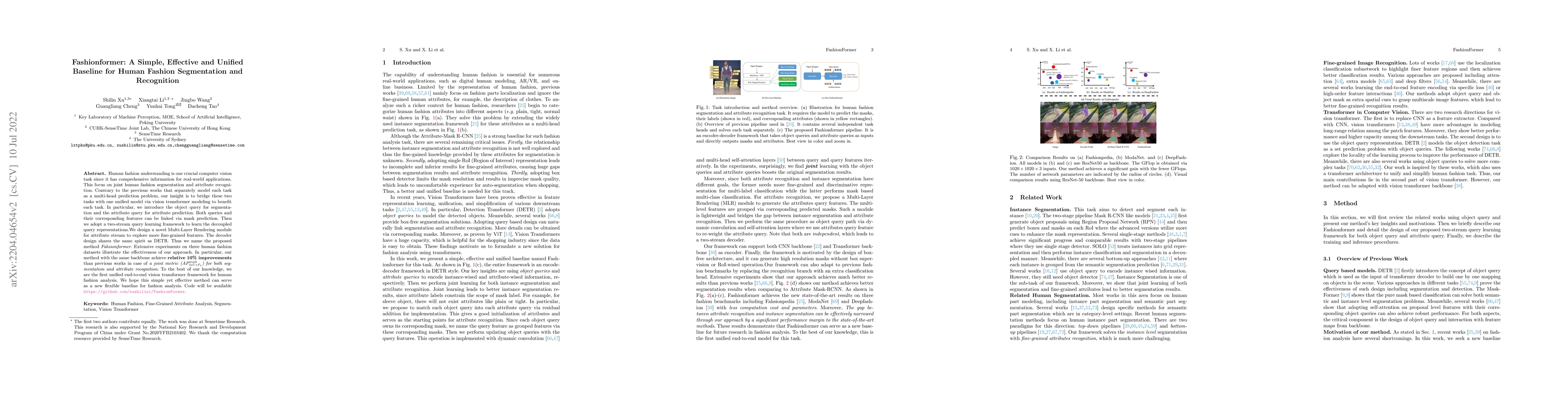 Thumbnail for Fashionformer: A simple, Effective and Unified Baseline for Human
  Fashion Segmentation and Recognition