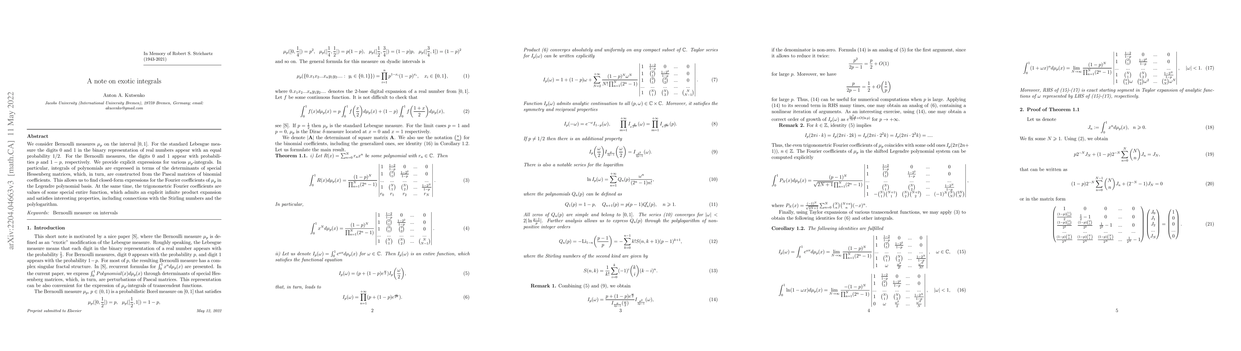 Thumbnail for A note on "exotic integrals"