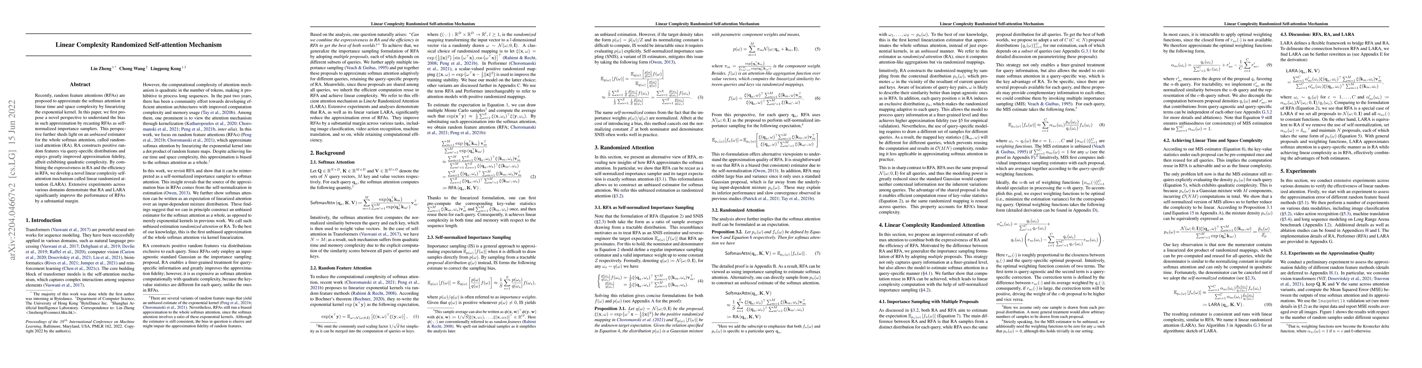 Thumbnail for Linear Complexity Randomized Self-attention Mechanism