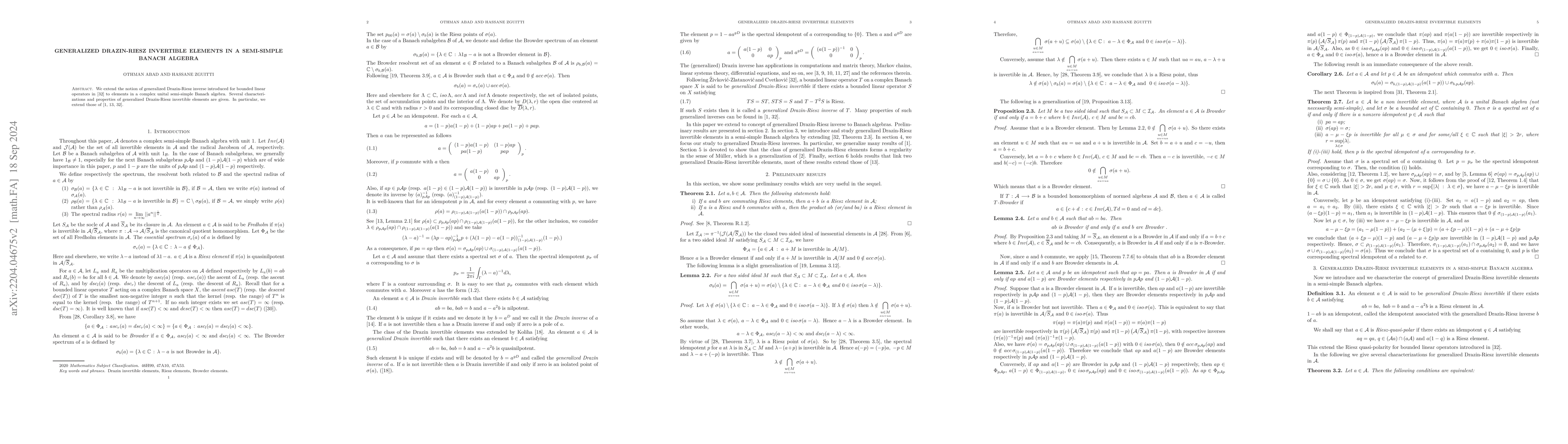 Thumbnail for Generalized Drazin-Riesz invertible elements in a semi-simple Banach
  algebra
