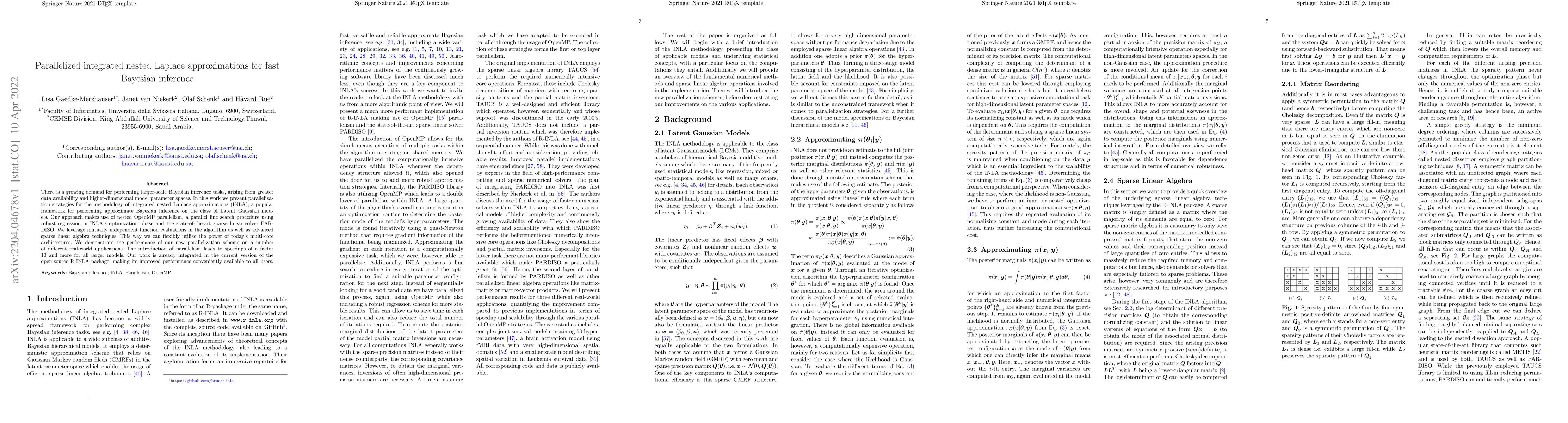 Thumbnail for Parallelized integrated nested Laplace approximations for fast Bayesian
  inference
