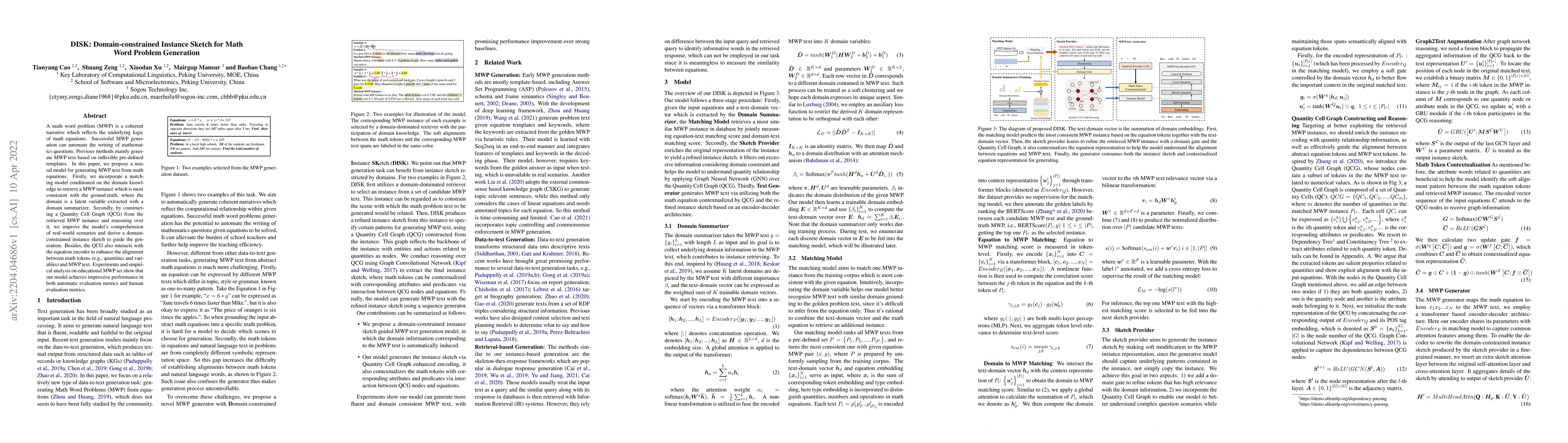 Thumbnail for DISK: Domain-constrained Instance Sketch for Math Word Problem
  Generation