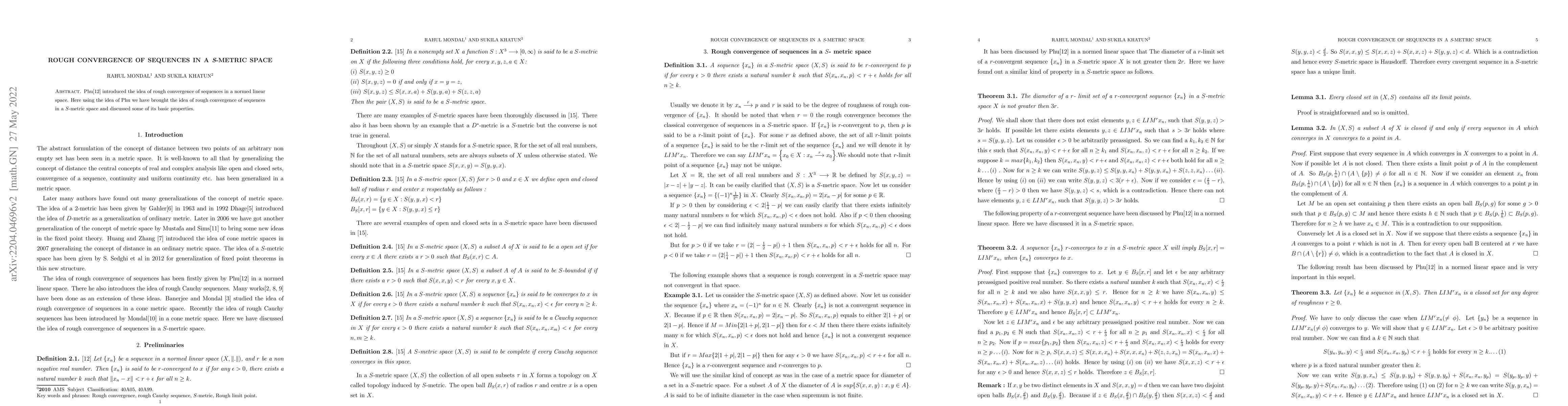 Thumbnail for Rough convergence of sequences in a S-metric space