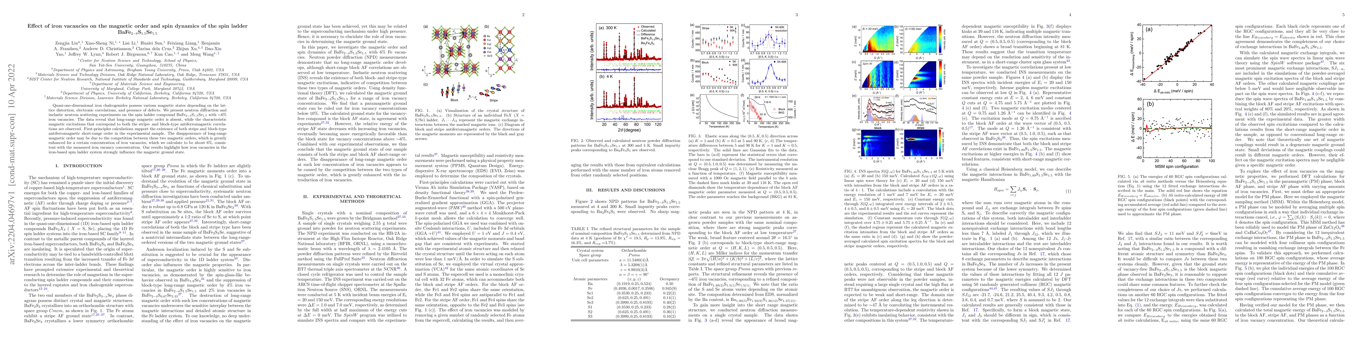 Thumbnail for Effect of iron vacancies on the magnetic order and spin dynamics of the
  spin ladder BaFe$_{2-\delta}$S$_{1.5}$Se$_{1.5}$