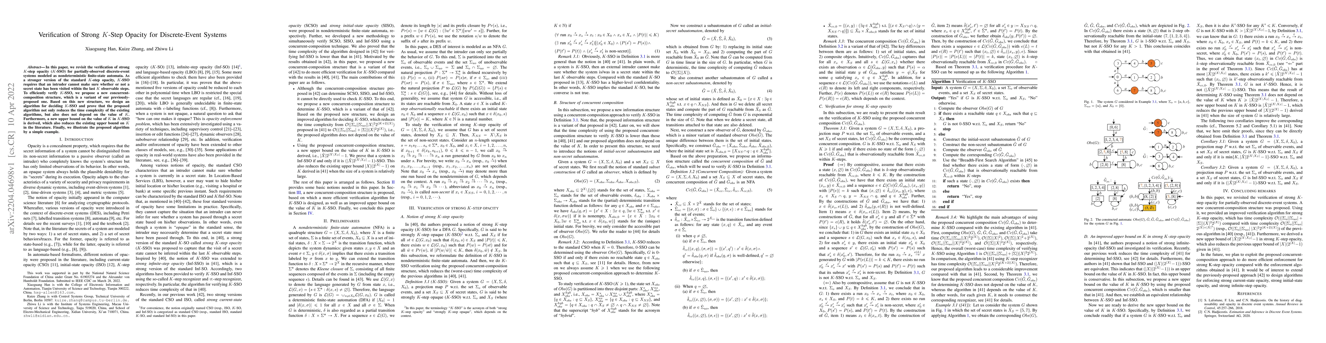Thumbnail for Verification of Strong K-Step Opacity for Discrete-Event Systems