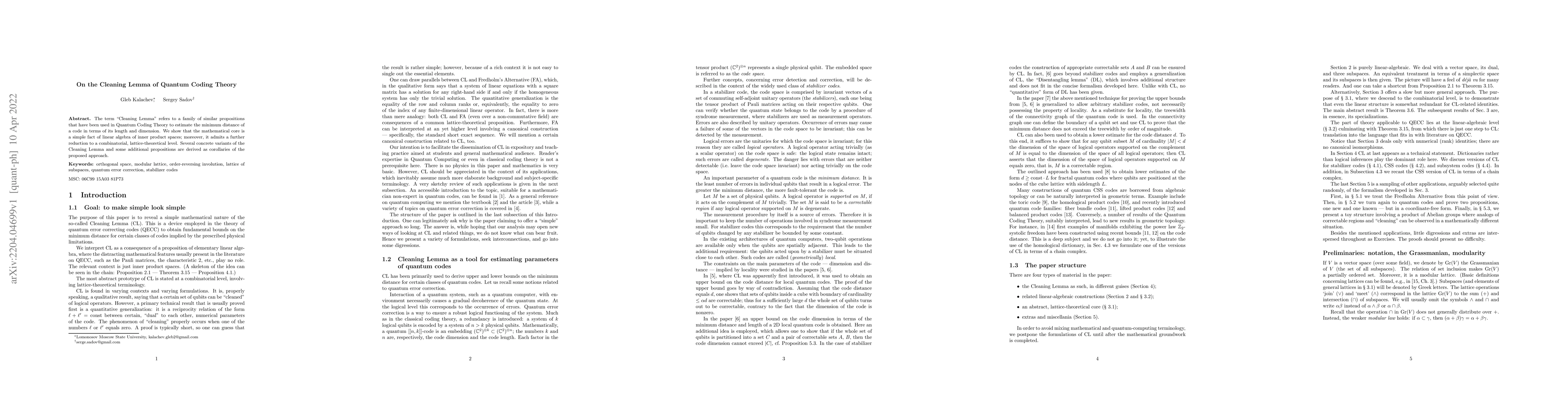 Thumbnail for On the Cleaning Lemma of Quantum Coding Theory