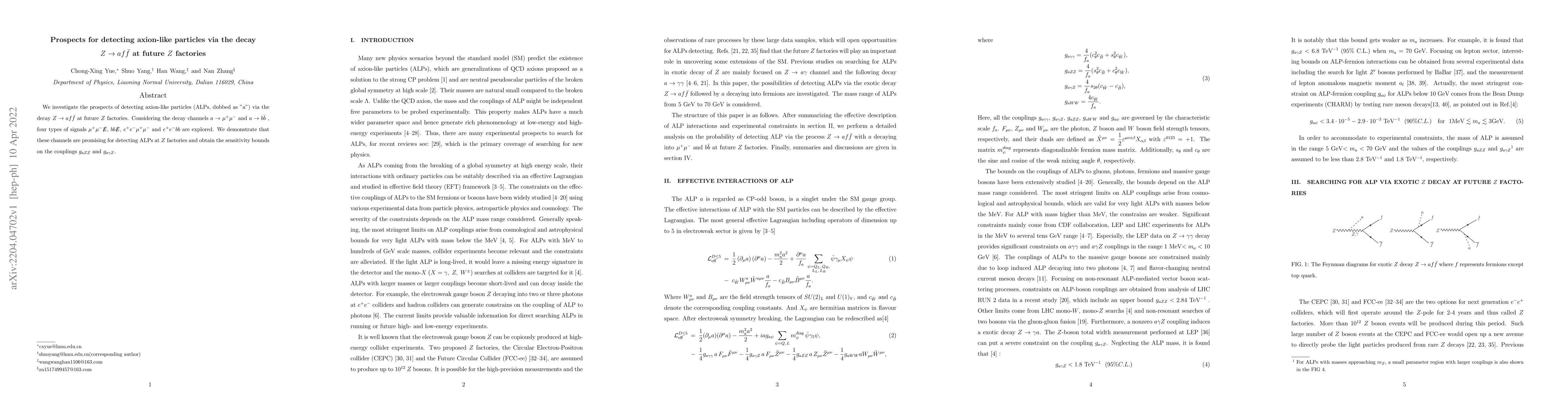Thumbnail for Prospects for detecting axion-like particles via the decay $Z\rightarrow
  af\bar{f}$ at future $Z$ factories