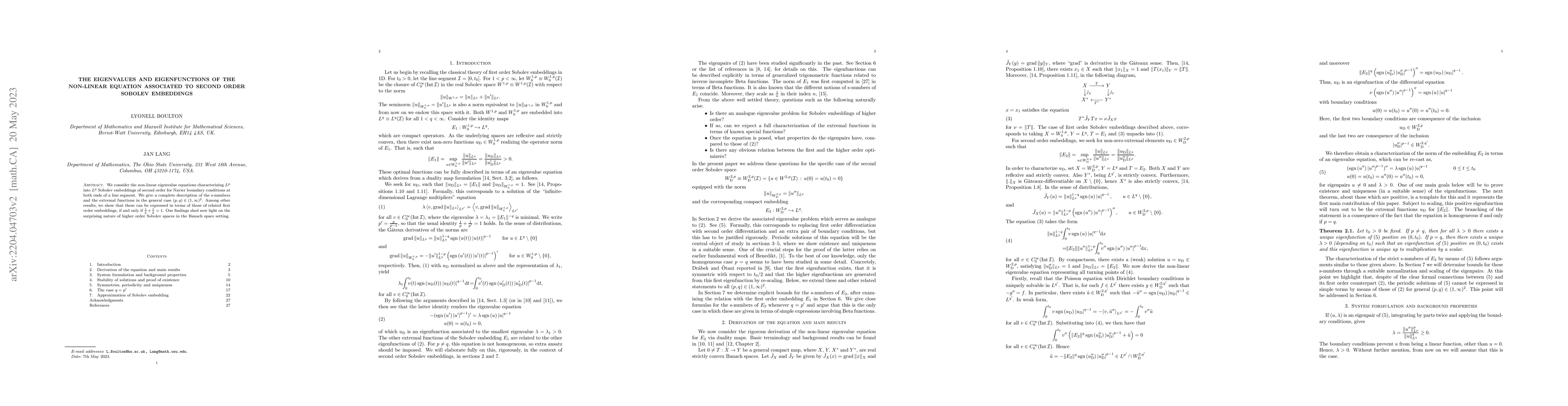 Thumbnail for The eigenvalues and eigenfunctions of the non-linear equation associated
  to second order Sobolev embeddings