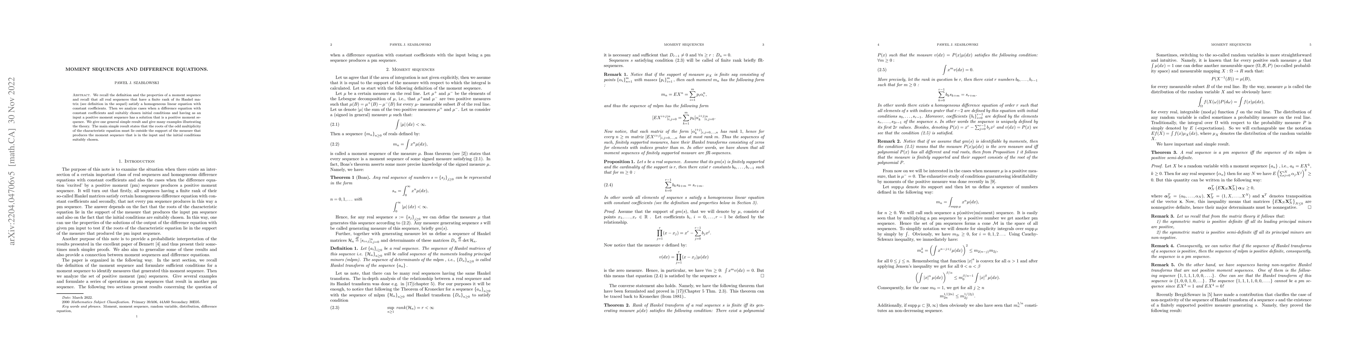 Thumbnail for Moment sequences and difference equations